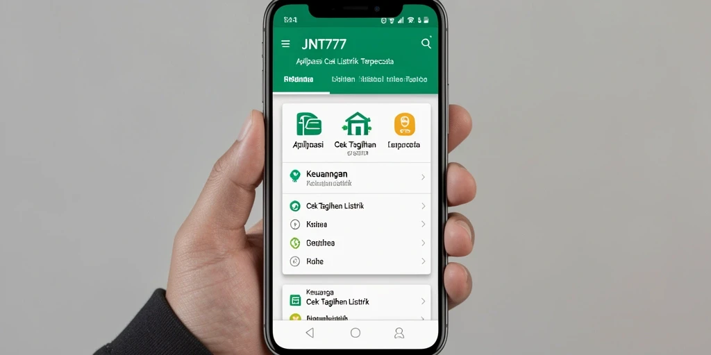 Tampilan antarmuka aplikasi JNT777 untuk cek tagihan listrik yang sederhana.