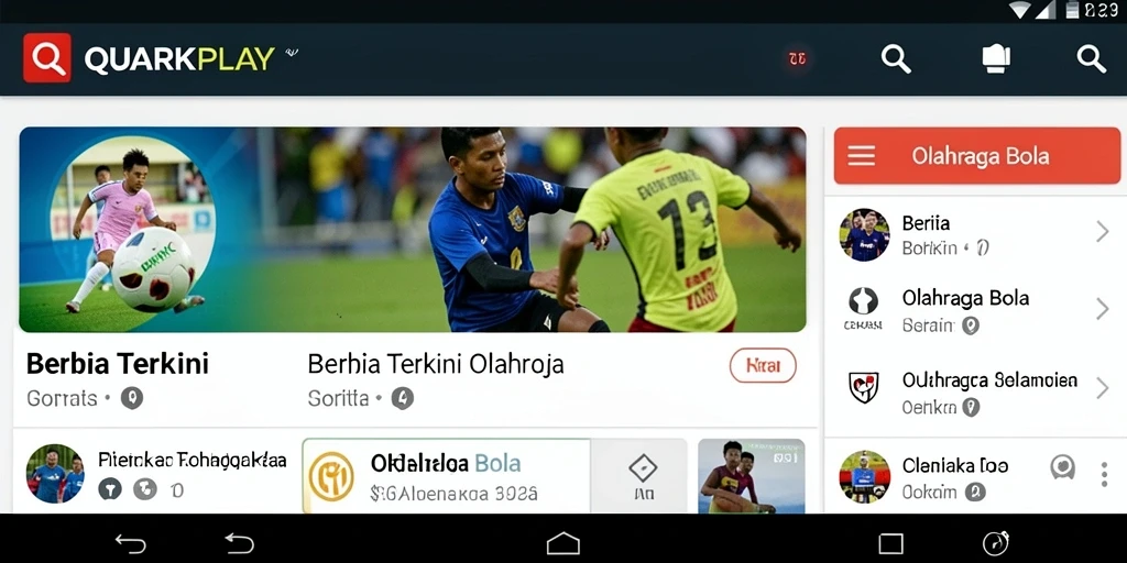 Tampilan antarmuka pengguna aplikasi QUARKPLAY untuk berita Olahraga Bola.