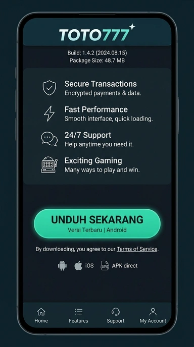 Tampilan halaman APK toto777